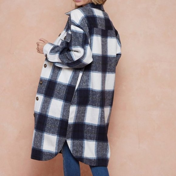 Brushed Flannel Plaid Button Long Coats - Picture 6 of 11